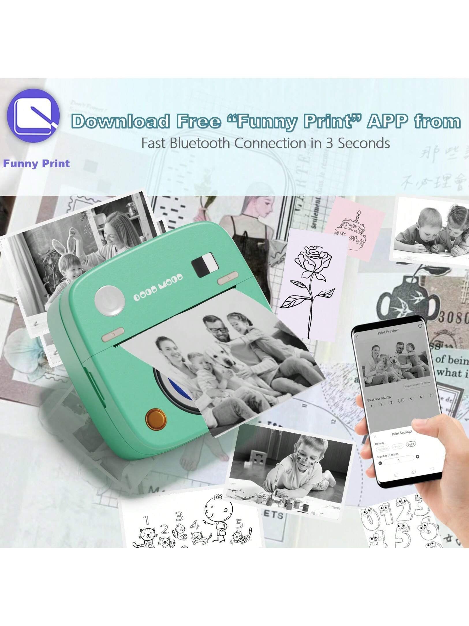 DOLEWA Wireless Portable Photo Printer, Mini Sticker Printer Compatible with IOS & Android, Bluetooth Pocket Printer Printing, Instant Printing