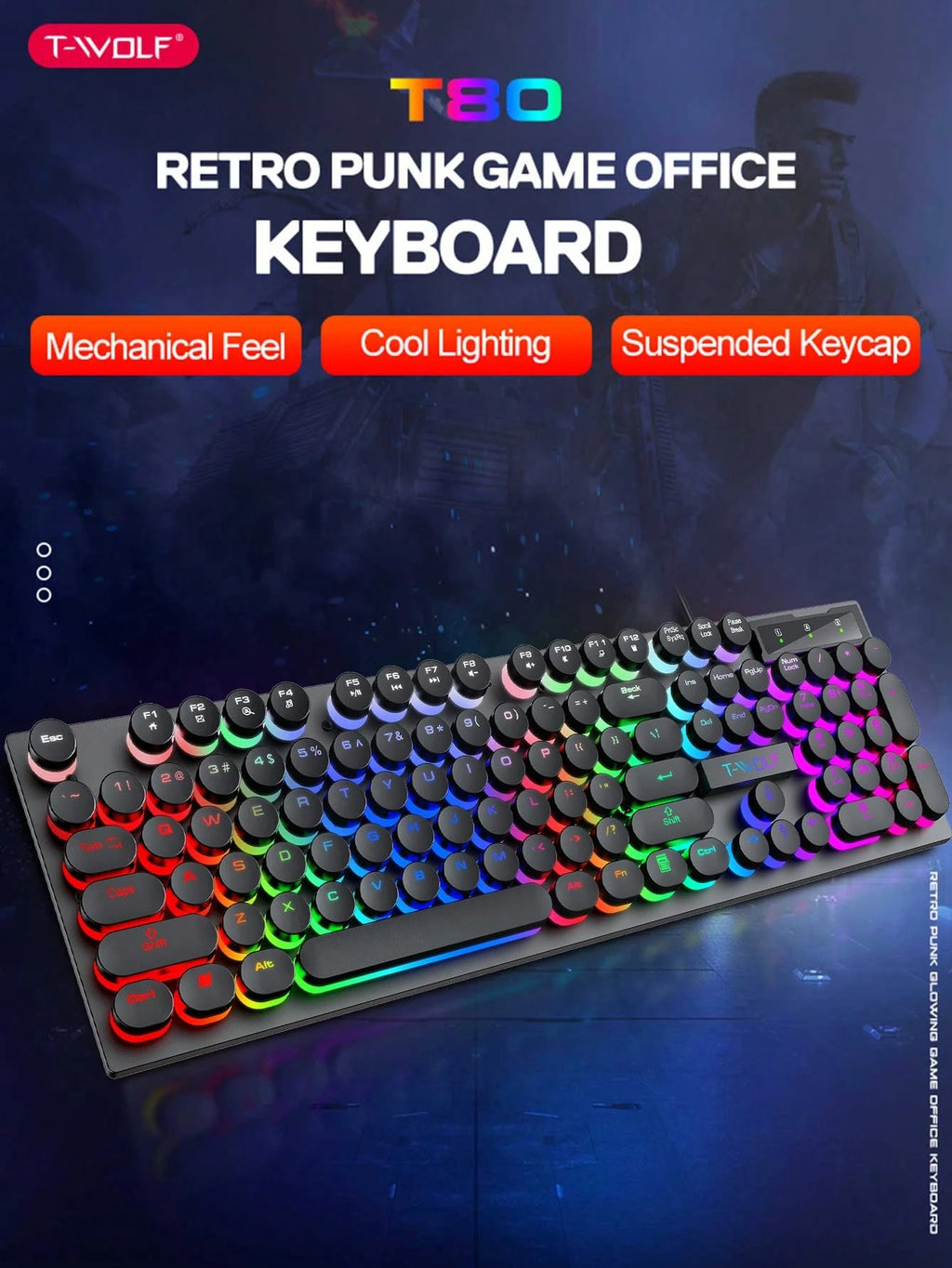 Mechanical Keyboard Wired Gaming Keyboard with Backlight for Desktop, Laptop