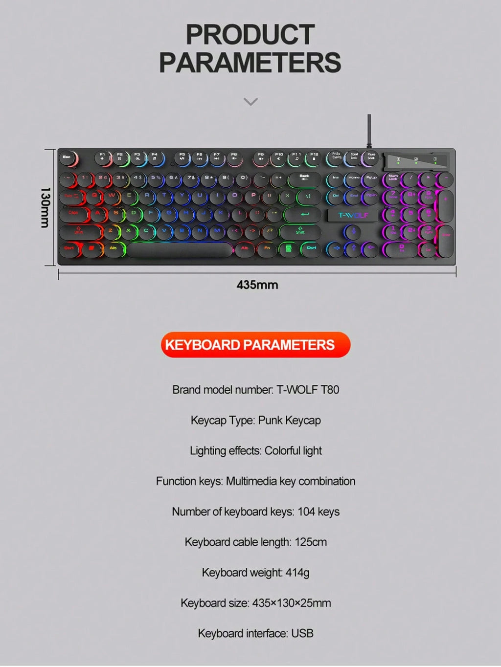 Mechanical Keyboard Wired Gaming Keyboard with Backlight for Desktop, Laptop
