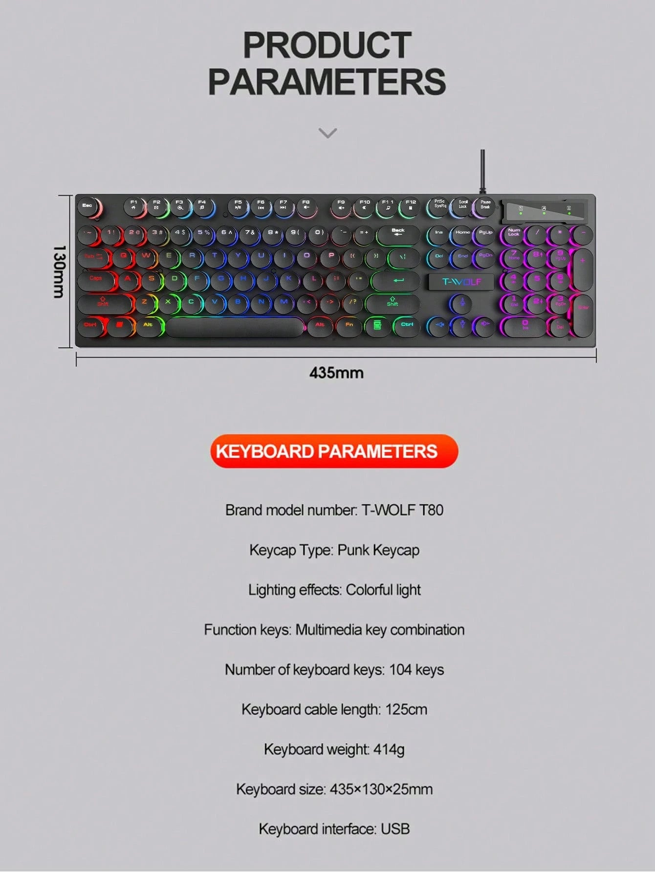Mechanical Keyboard Wired Gaming Keyboard with Backlight for Desktop, Laptop