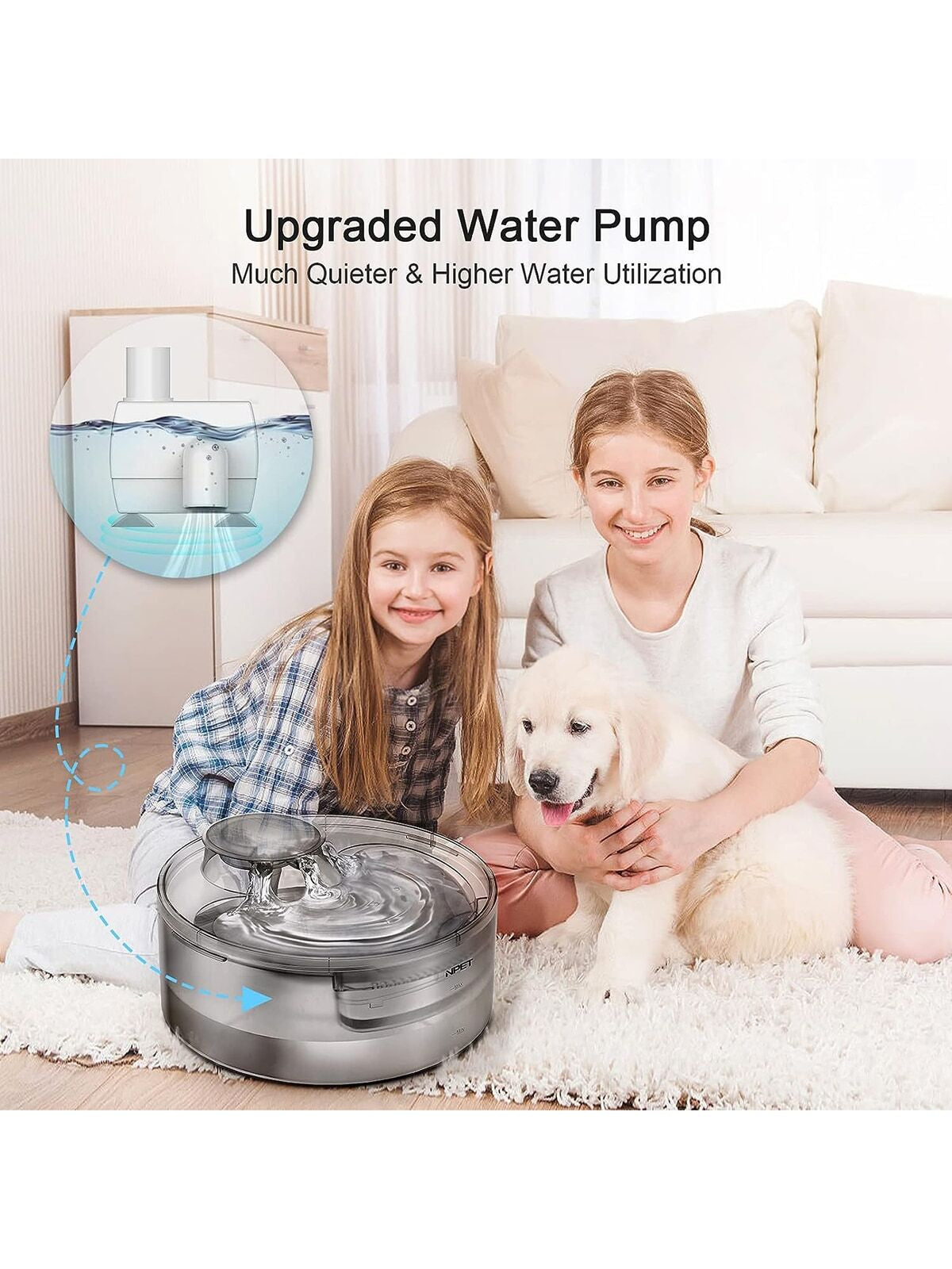 NPET DF10 Dog Water Fountain, 170Oz/1.3Gallon/5L Large Automatic Pet Water Dispenser Dog Water Bowl with Cleaning Kit, Replacement Filter for Cat, Dogs, Multiple Pets