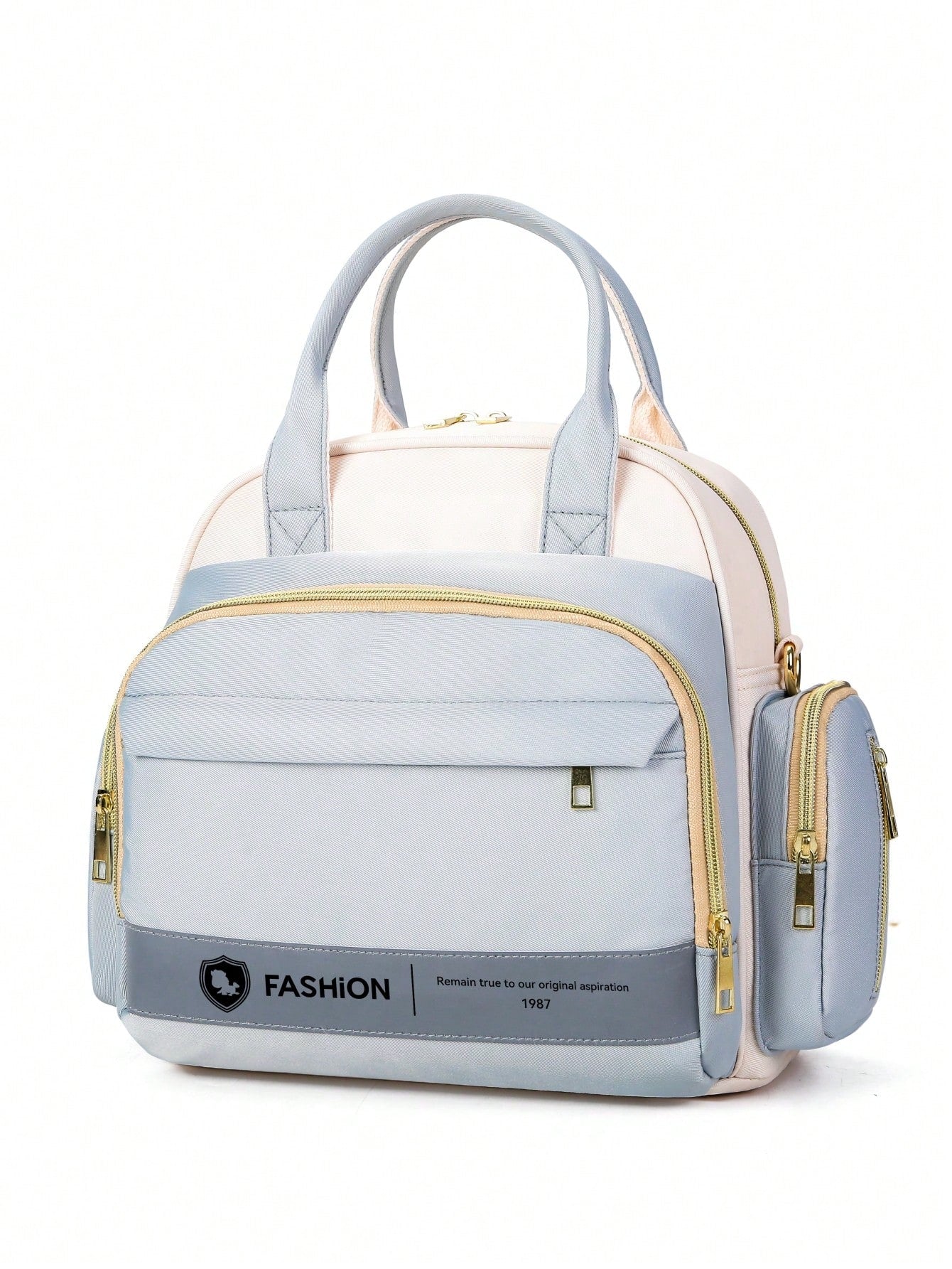 Baby Color Block Large Capacity Polyester Zipper Diaper Bag