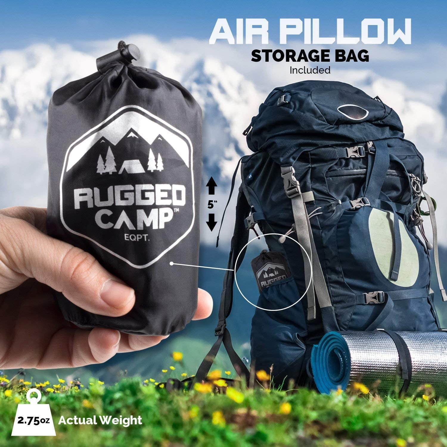 Compressible Inflatable Camping Pillow - Backpacking & Beach Use, Multiple Colors, Ergonomic Neck & Lumbar Support