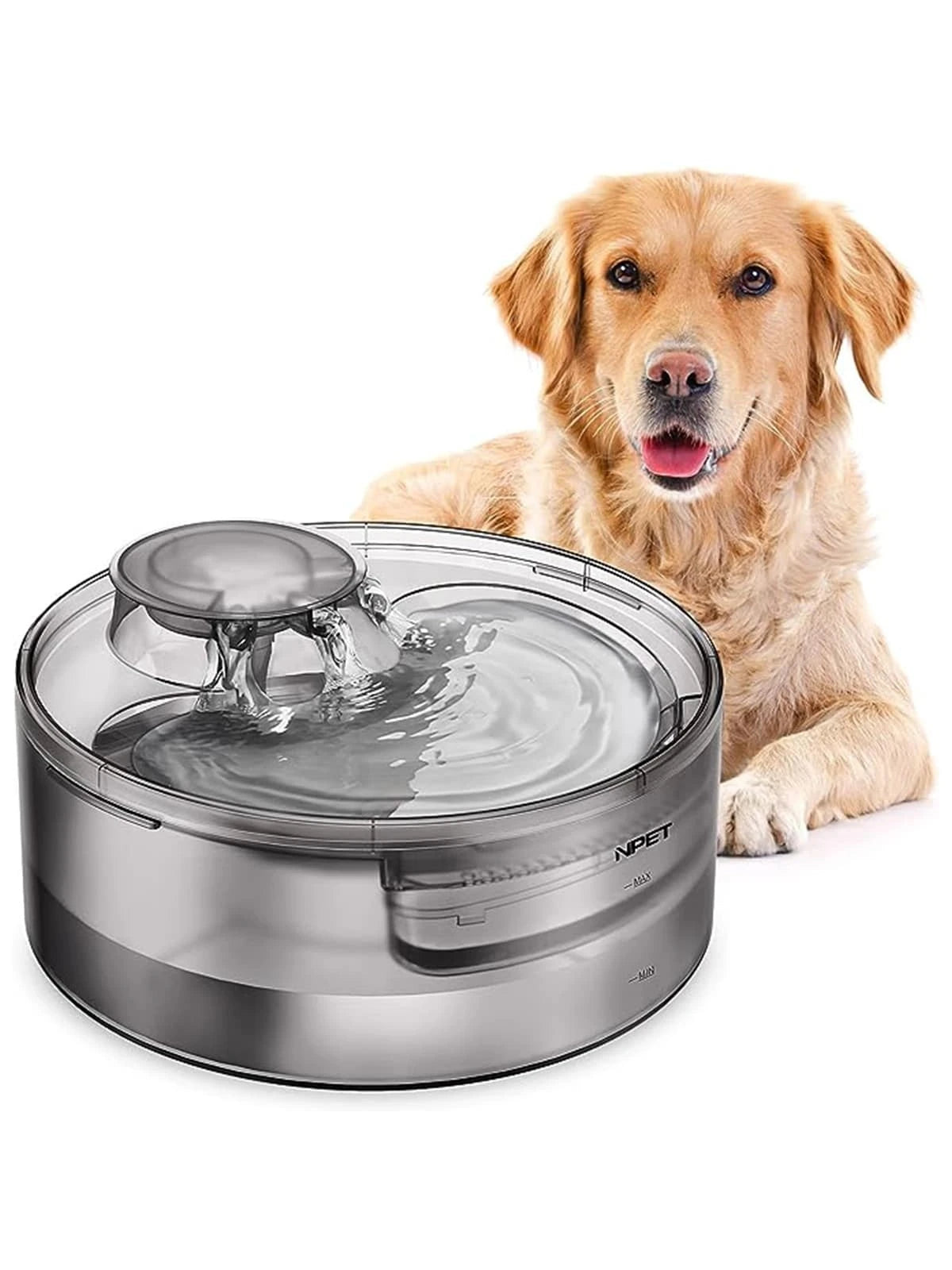 NPET DF10 Dog Water Fountain, 170Oz/1.3Gallon/5L Large Automatic Pet Water Dispenser Dog Water Bowl with Cleaning Kit, Replacement Filter for Cat, Dogs, Multiple Pets