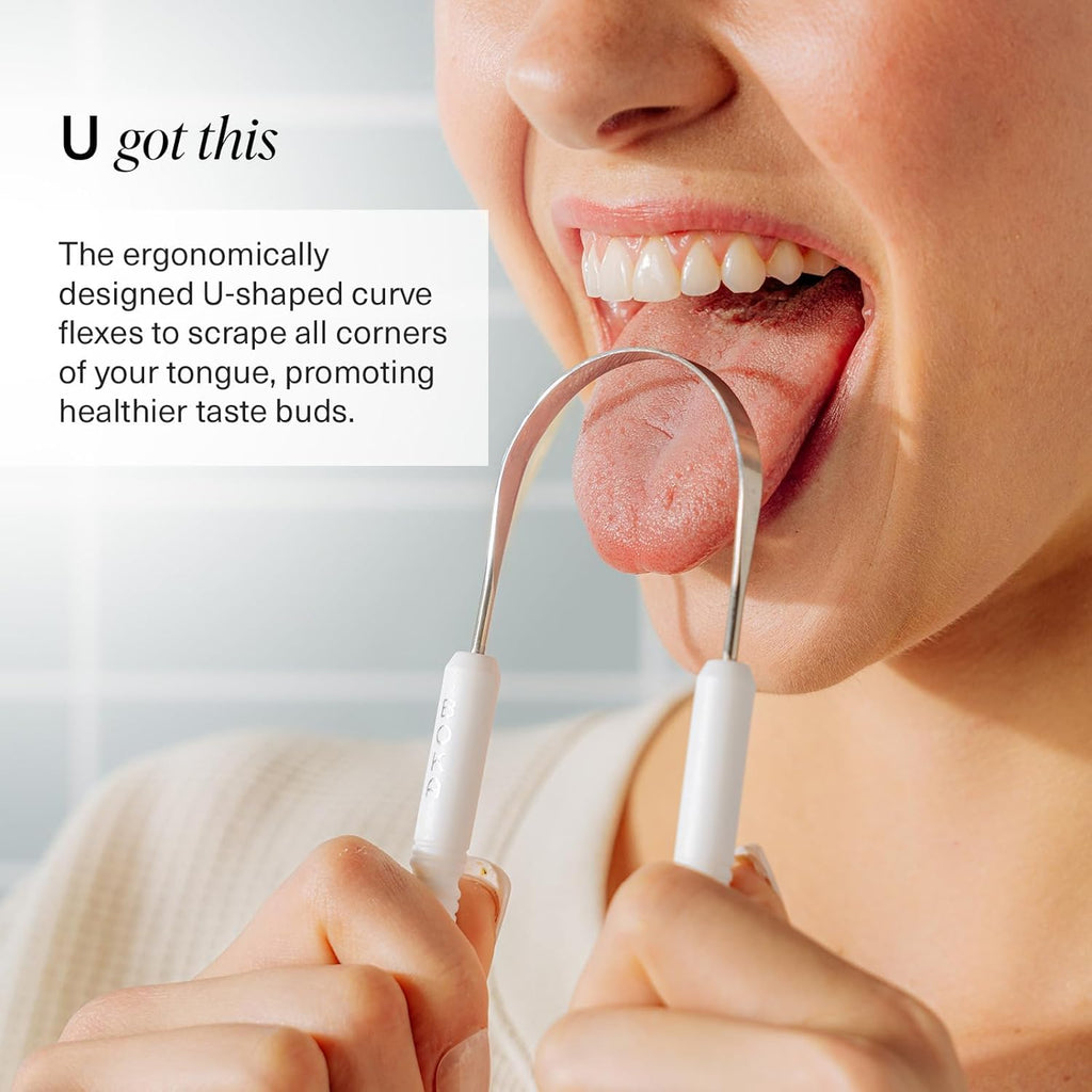 Tongue Scraper for Adults & Kids with Case - Stainless Steel Tongue Cleaner W/Linen Travel Pouch - Scrubber to Remove Tongue Buildup and Freshens Breath (Pack of 1)