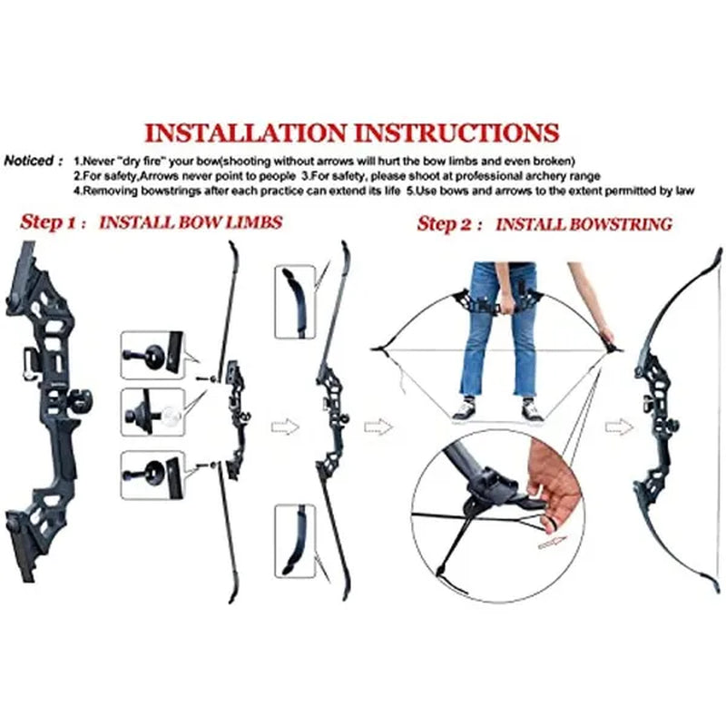 Adult Bow and Arrow Set for Youth Archery Recurve Bow Takedown Practice Hunting Long Bow for Sports Outdoor Shooting Training Right Hand