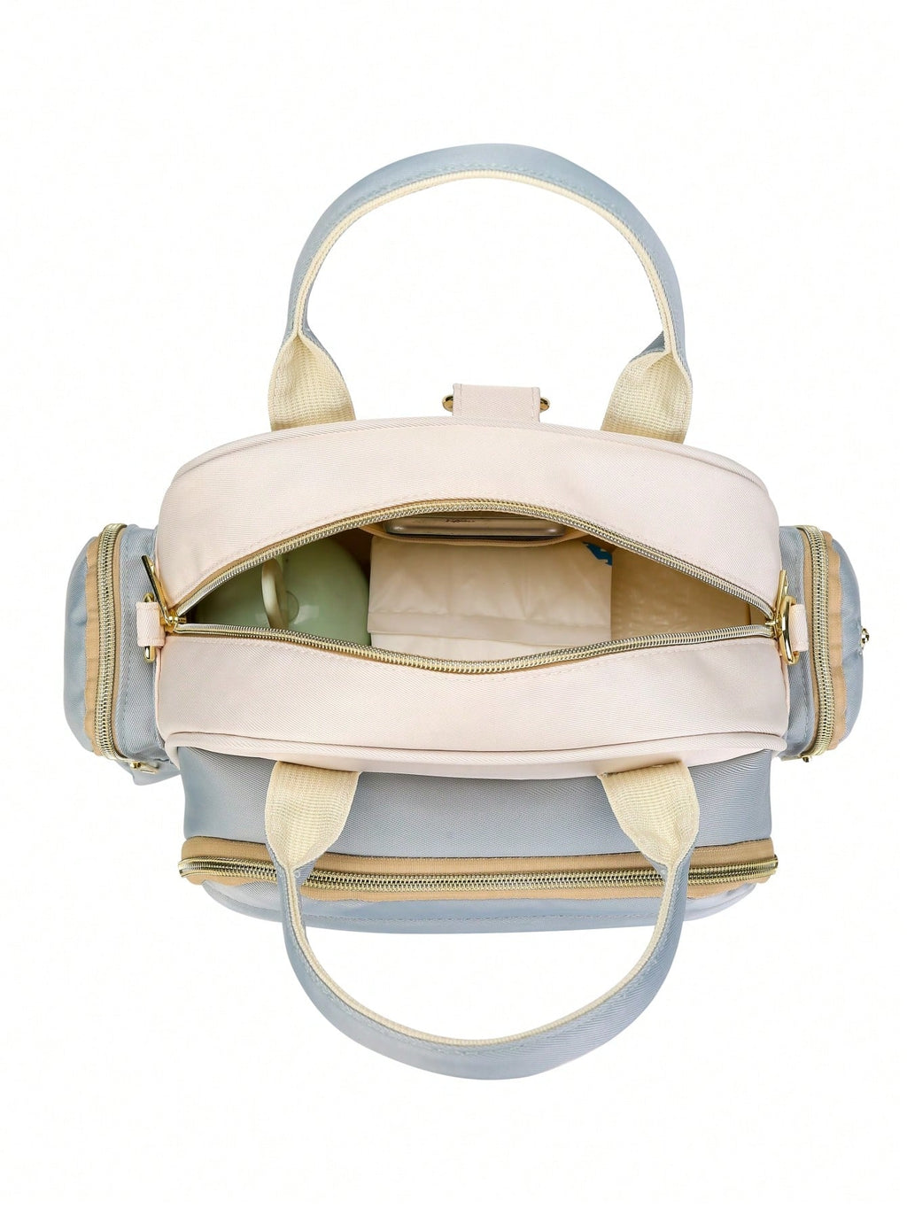 Baby Color Block Large Capacity Polyester Zipper Diaper Bag
