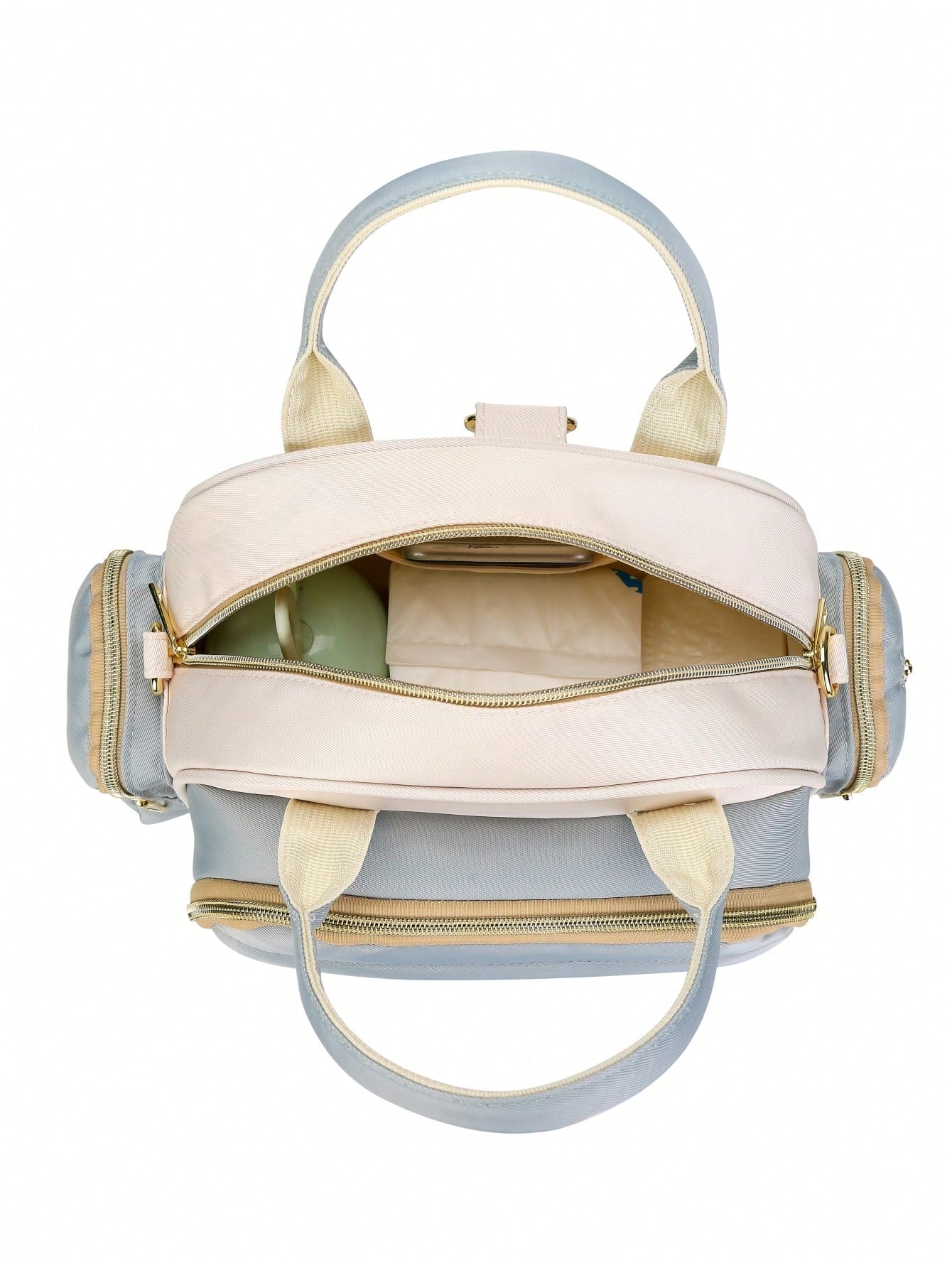 Baby Color Block Large Capacity Polyester Zipper Diaper Bag