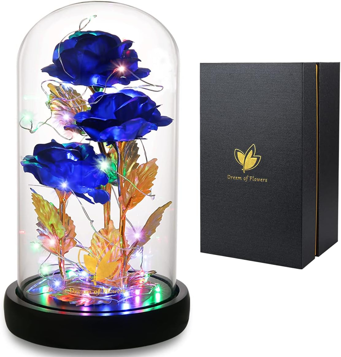 Valentines Flowers Gifts for Her Beauty and the Beast Rose 24K Blue Rose with Fairy String Light, Enchanted Blue Rose Light up Rose Gift for Her on Wedding Anniversary Birthday Party Gifts
