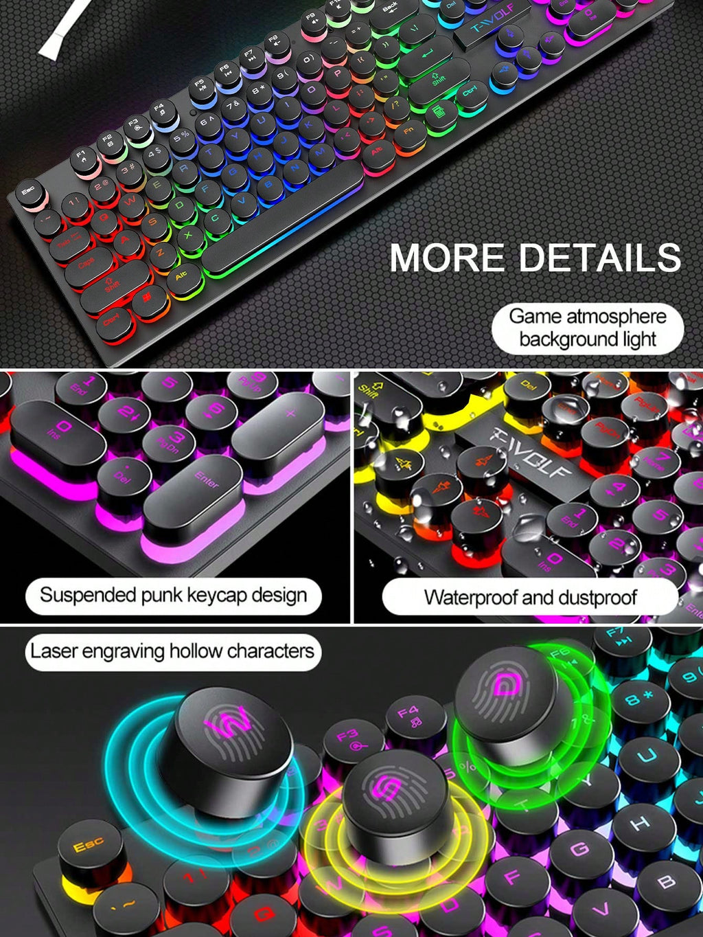Mechanical Keyboard Wired Gaming Keyboard with Backlight for Desktop, Laptop