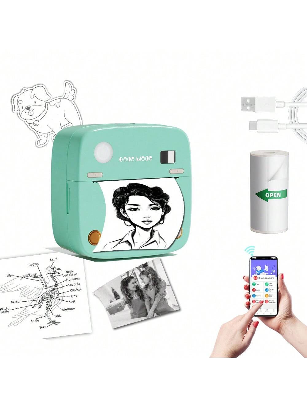 DOLEWA Wireless Portable Photo Printer, Mini Sticker Printer Compatible with IOS & Android, Bluetooth Pocket Printer Printing, Instant Printing
