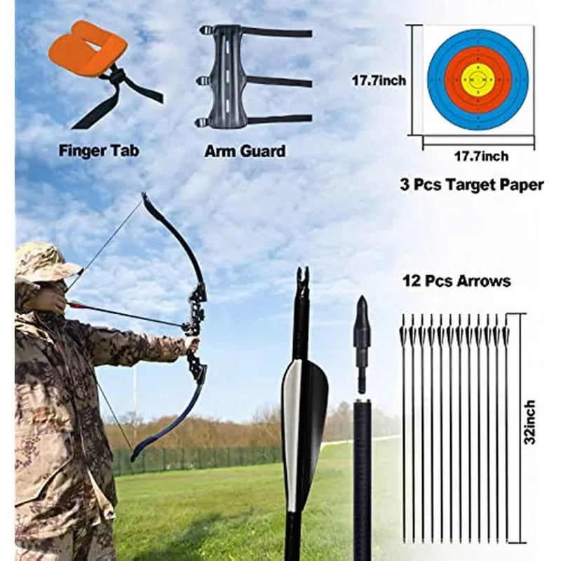 Adult Bow and Arrow Set for Youth Archery Recurve Bow Takedown Practice Hunting Long Bow for Sports Outdoor Shooting Training Right Hand