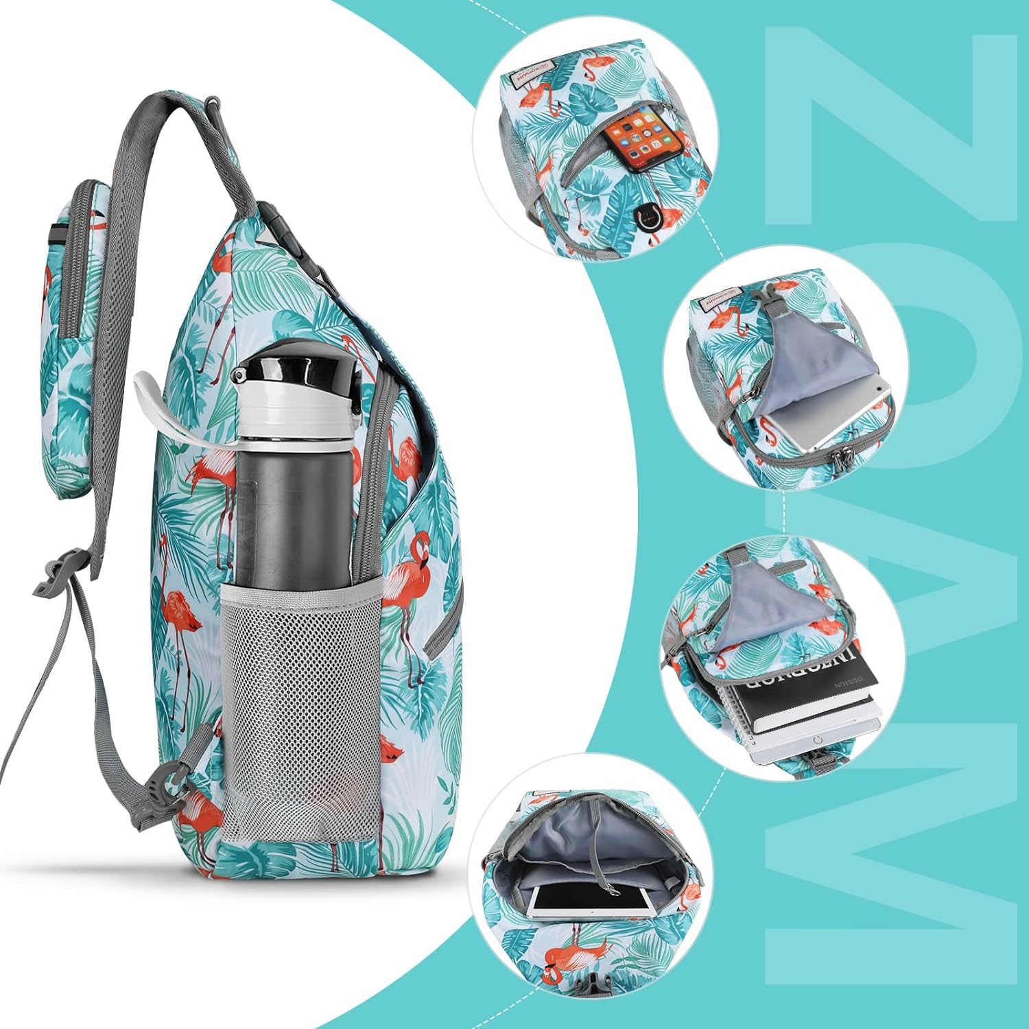 Sling Bag,Small Crossbody Sling Backpack,Water Resistant Shoulder Daypack for Travel,Anti Thief Chest Bag for Hiking(Flamingo Blue)