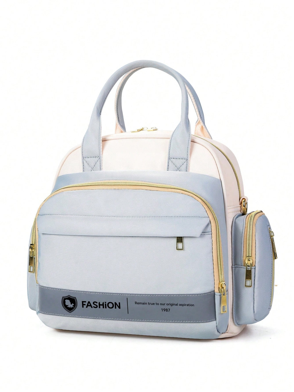 Baby Color Block Large Capacity Polyester Zipper Diaper Bag
