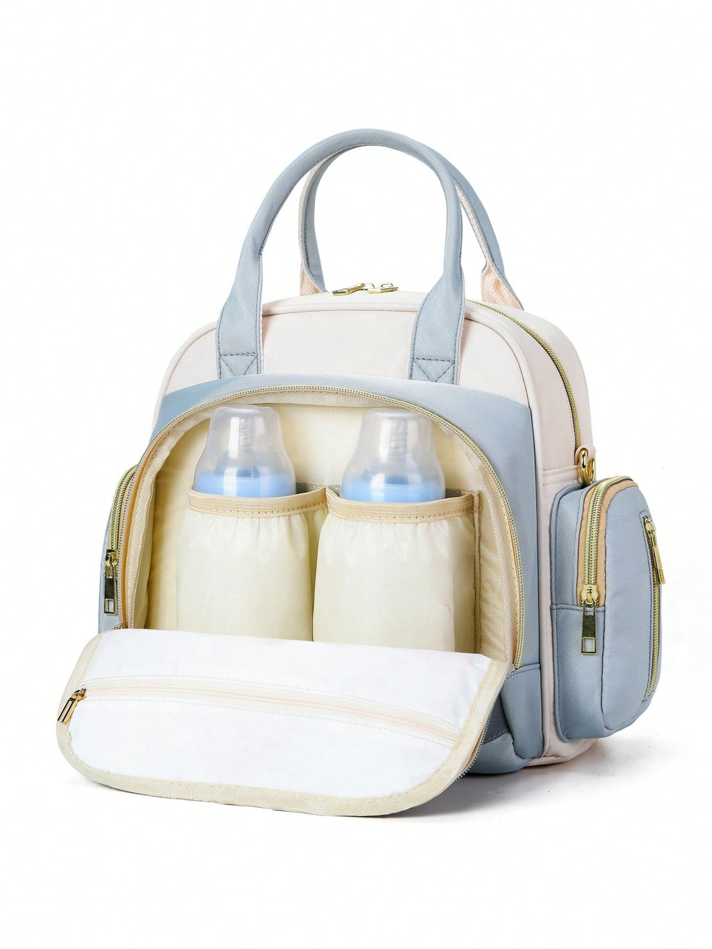 Baby Color Block Large Capacity Polyester Zipper Diaper Bag