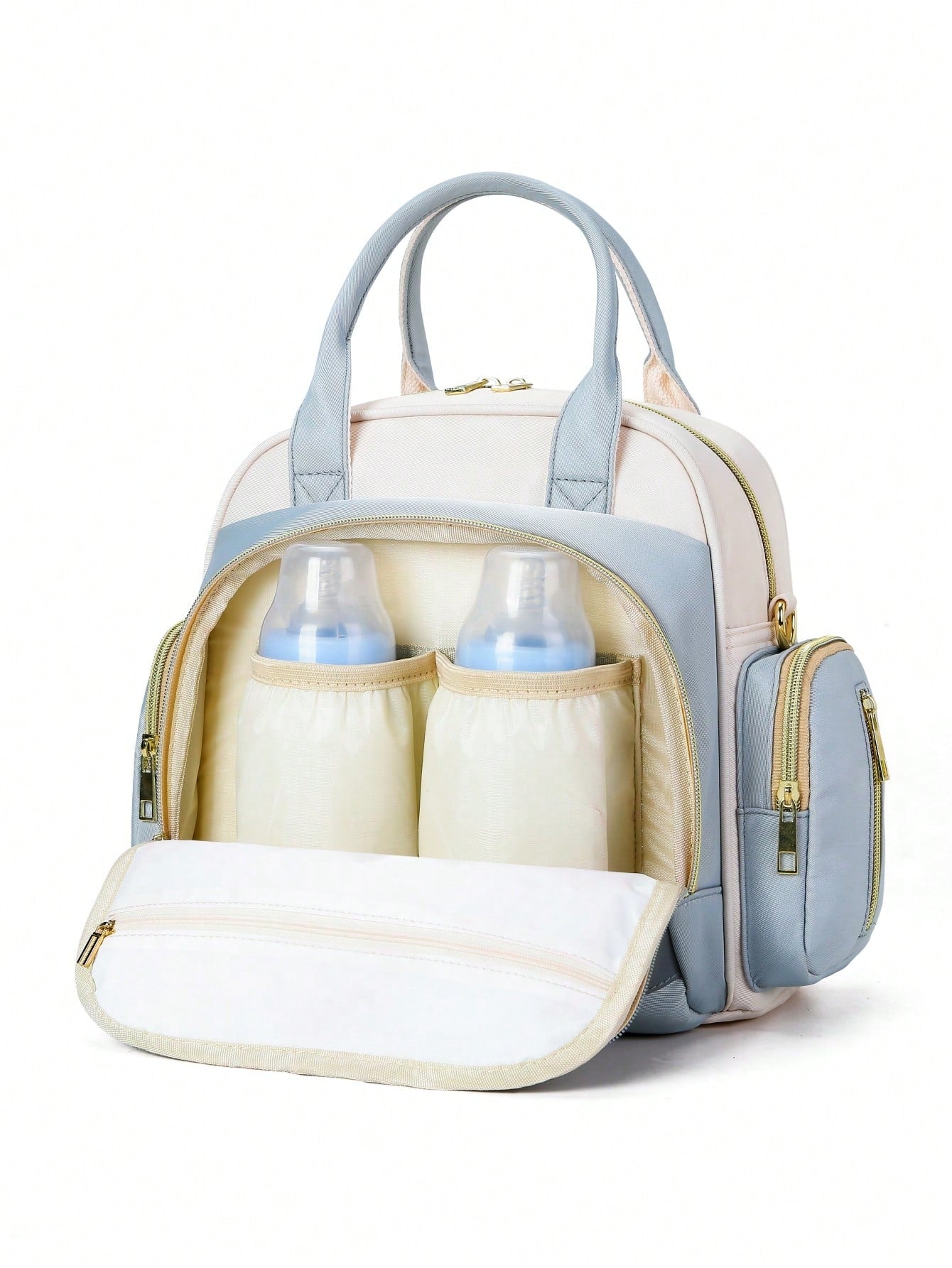 Baby Color Block Large Capacity Polyester Zipper Diaper Bag
