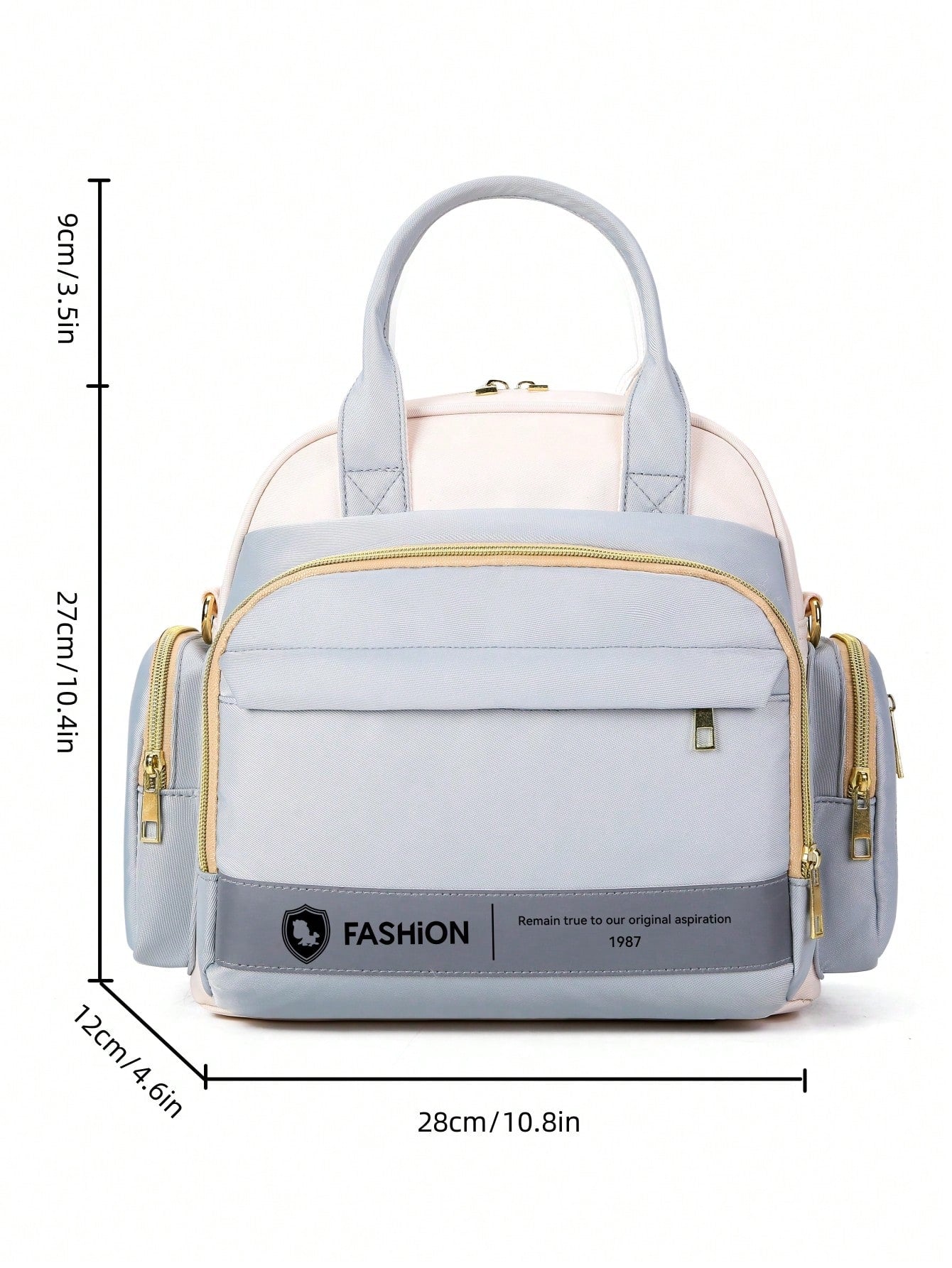 Baby Color Block Large Capacity Polyester Zipper Diaper Bag
