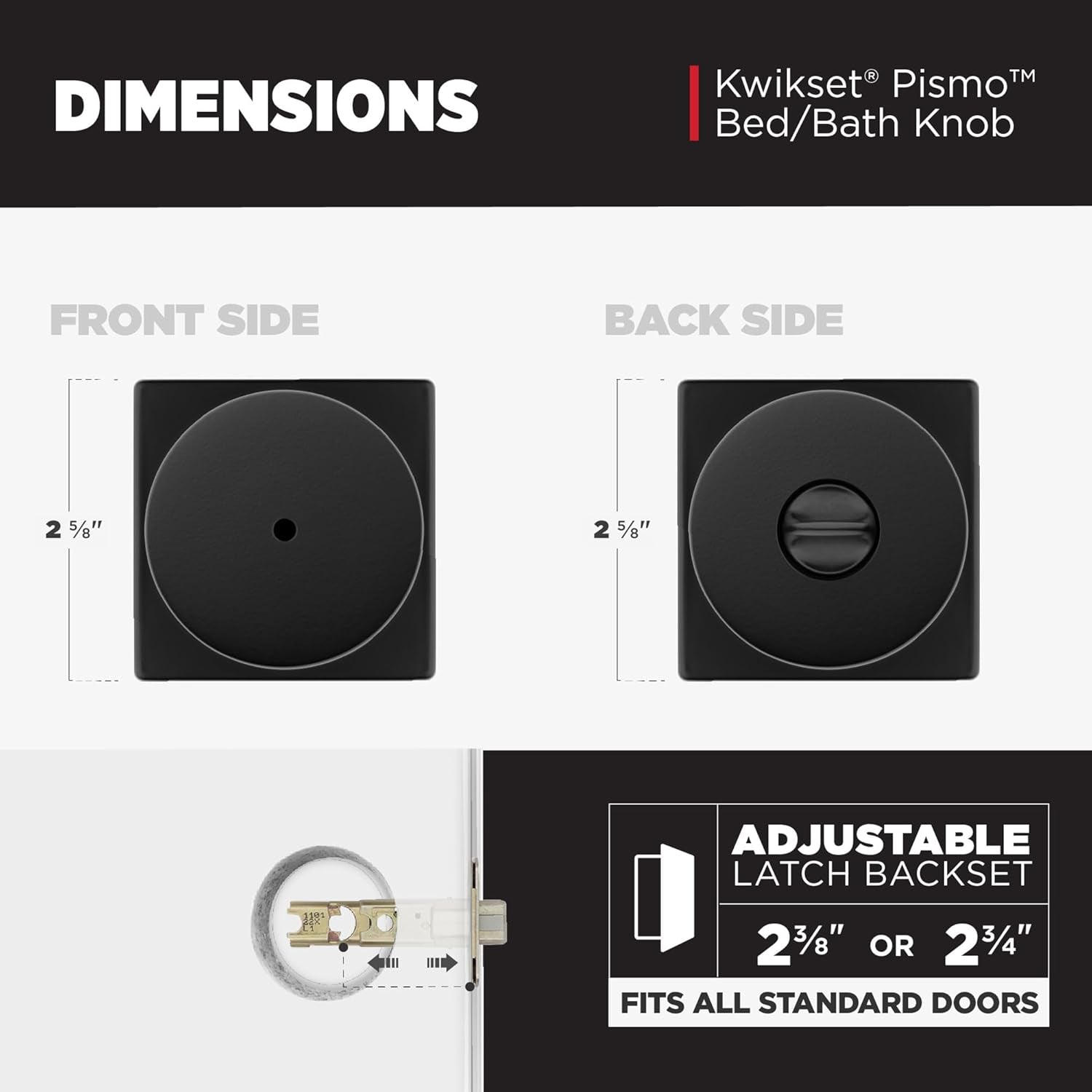 Pismo Interior Privacy Door Knob with Lock, Door Handle for Bathroom and Bedroom, Matte Black Keyless Turn Lock Doorknob, with Microban Protection
