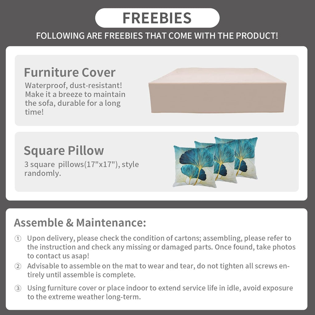 9-Piece Outdoor Sectional Wicker Furniture Set Patio Furniture Conversation Couch Set Large-Size Storage Table with Thicken(5") Anti-Slip Light Grey Cushions Cover