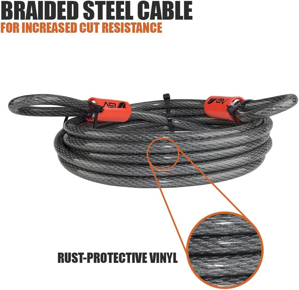 4FT Heavy-Duty Security Cable Lock with Loops – Extra Thick 10Mm (3/8") Braided Steel, Cut-Resistant & Weatherproof Wire Cable for Padlock, Gate, Bike, Motorcycle & Outdoor Equipment