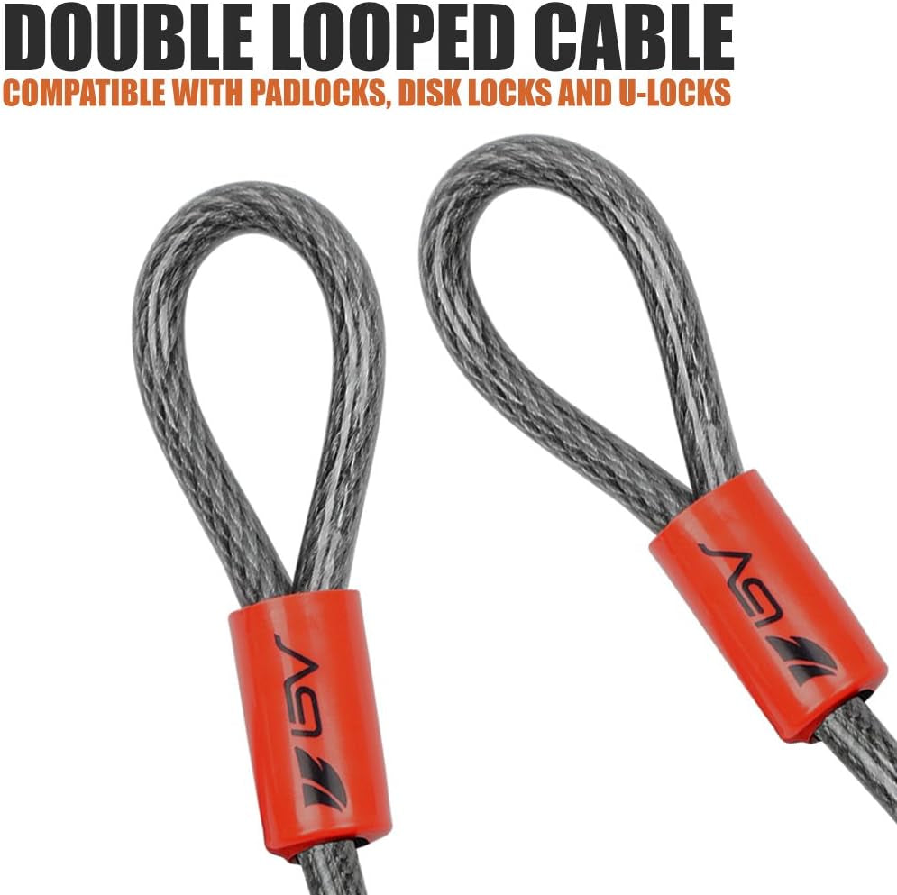 4FT Heavy-Duty Security Cable Lock with Loops – Extra Thick 10Mm (3/8") Braided Steel, Cut-Resistant & Weatherproof Wire Cable for Padlock, Gate, Bike, Motorcycle & Outdoor Equipment